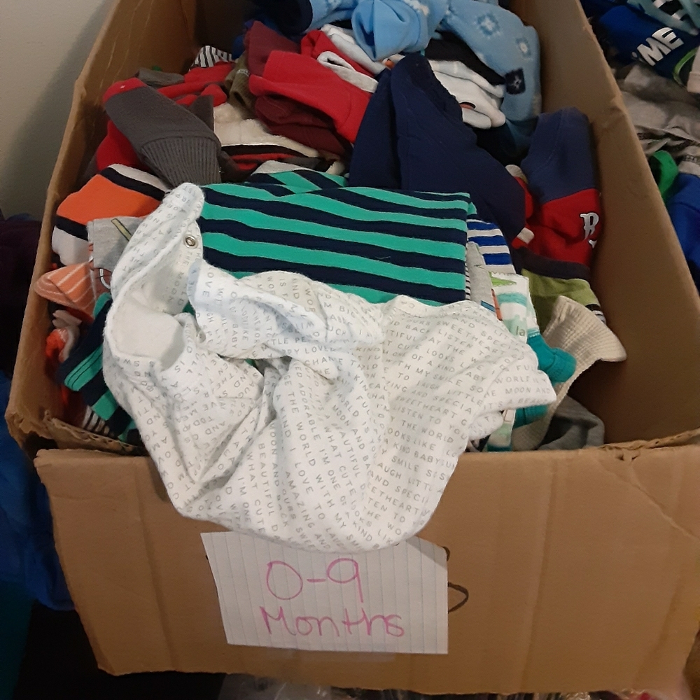 Box of baby boy clothes 0-9months